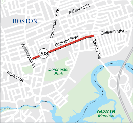 BOSTON: GALLIVAN BOULEVARD (ROUTE 203) SAFETY IMPROVEMENTS, FROM WASHINGTON STREET TO GRANITE AVENUE